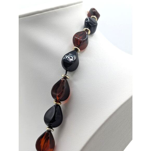Vintage Acrylic Tortoise Shell Black Beaded Layering Neutral Statement Necklace - Picture 4 of 8